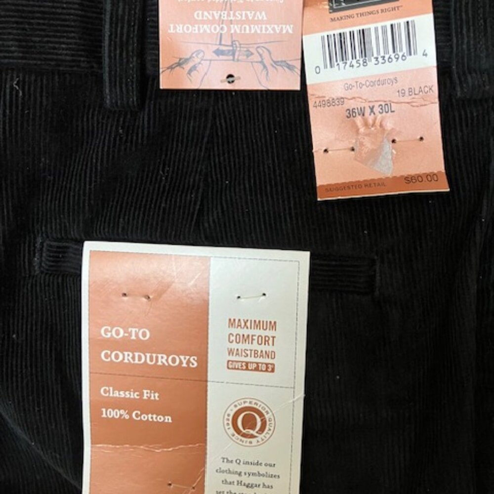 Mens Haggar Coruroy Pants 36x30L   Plain front NEW with Tags